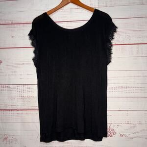 Philosophy Black Eyelash Lace Cap Sleeve Tee | Women's Small